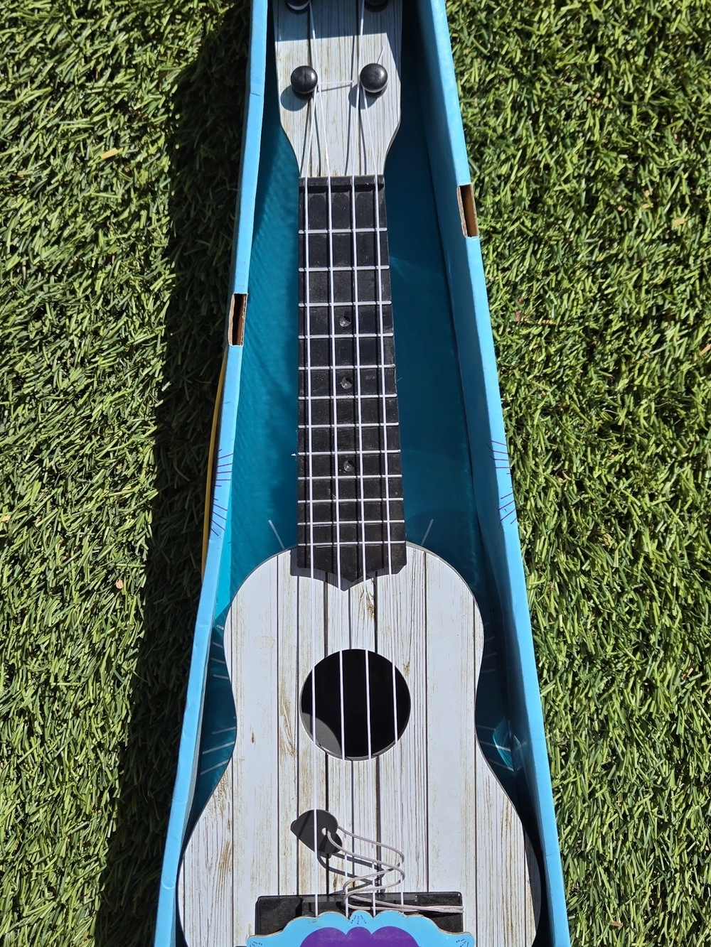 Kids Wooden Pattern Ukulele Toy - Blue and White